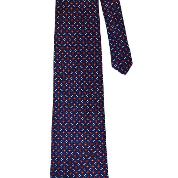 Lauren Ralph Lauren Tie 100% Silk Tie Blue with Red circles pattern Green Tag - Picture 7 of 7